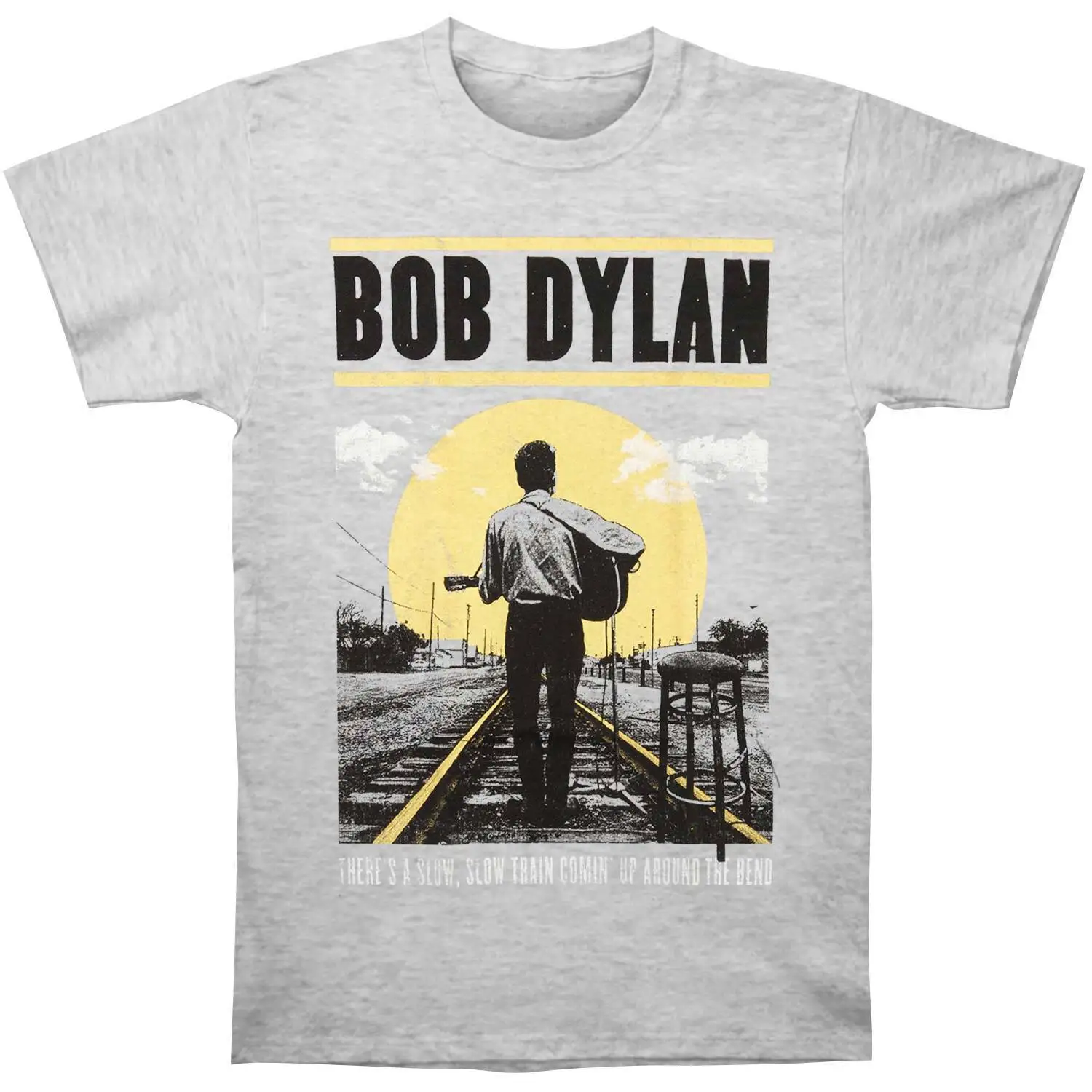 Men's Bob Dylan Slow Train Slim Fit T shirt Medium Grey