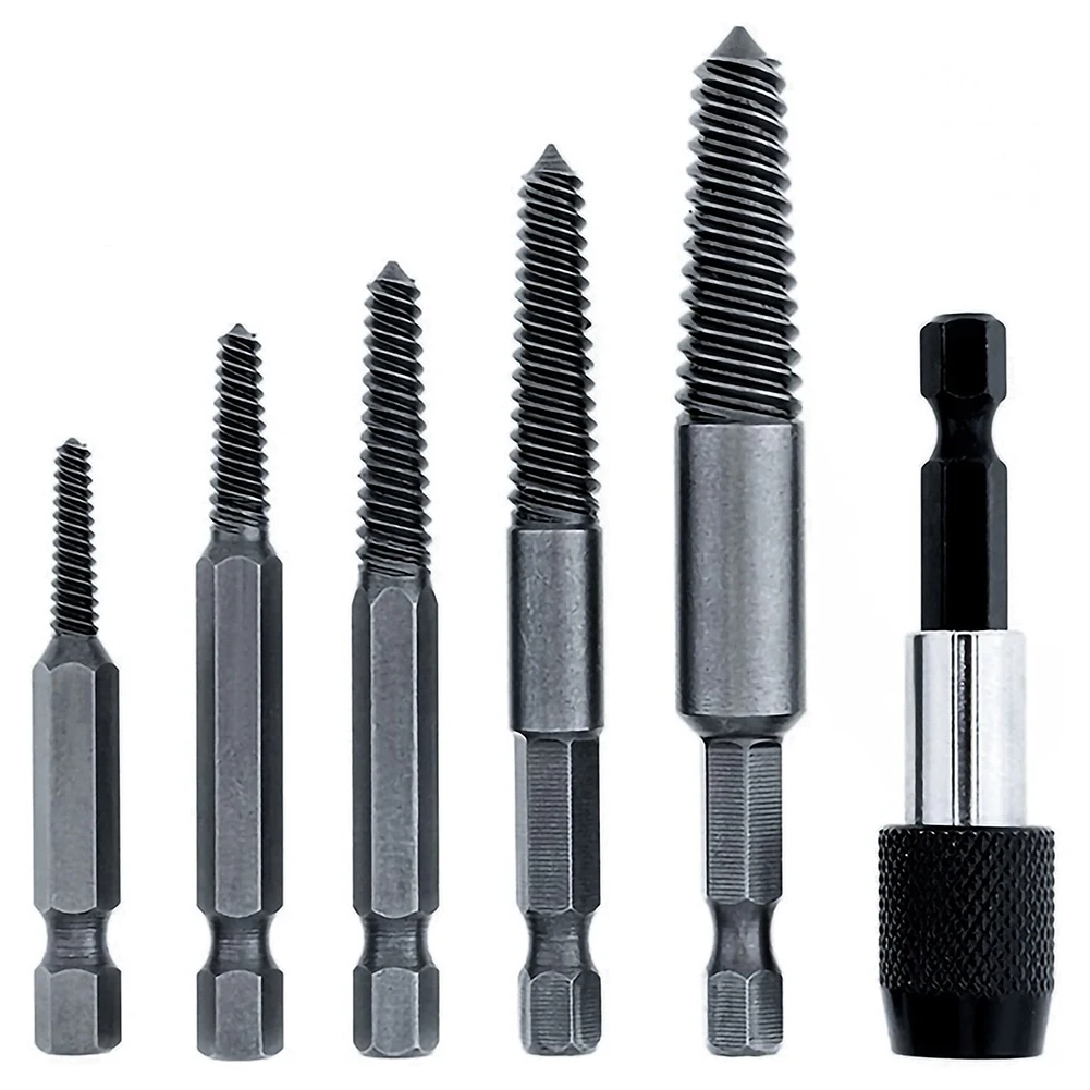 6 PCS Damaged Screw and Broken Bolt Extractor Set with 1/4 Quick Change Arbors Tool Kit Bad Screw Stud Remover