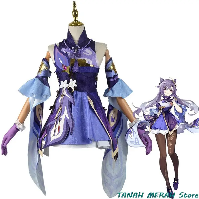 Anime Game Genshin Impact Keqing Kequeen Ke Qing Cosplay Costume Purple Wig Shoes Liyue Qixing Dress Lovely Uniform Hallowen