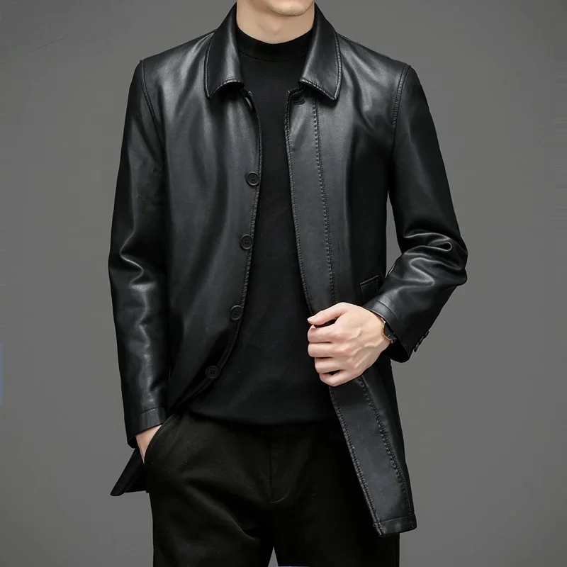 Chic Genuine Leather Coat Men Clothing Winter New Thick Warm Jacket Casual Large Size Men\'s Trench F