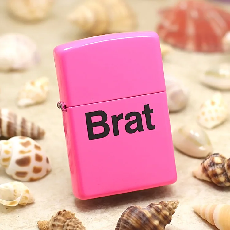 

Genuine Zippo oil lighter copper windproof Pink paint Brat Kerosene lighters Gift with anti-counterfeiting code