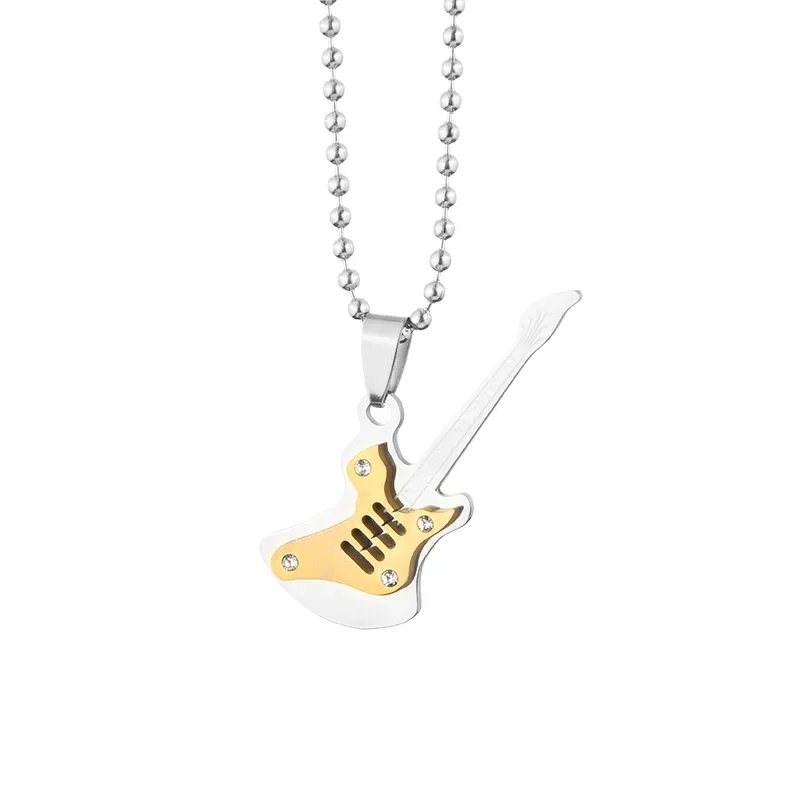 

Fashionable electric guitar men's titanium steel pendant, street personality rock men's and women's necklace