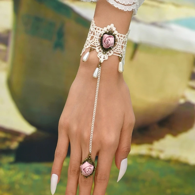 Simple Finger Ring Hand Chain Ring Bracelets Punk Flower Ring Harness Bracelet