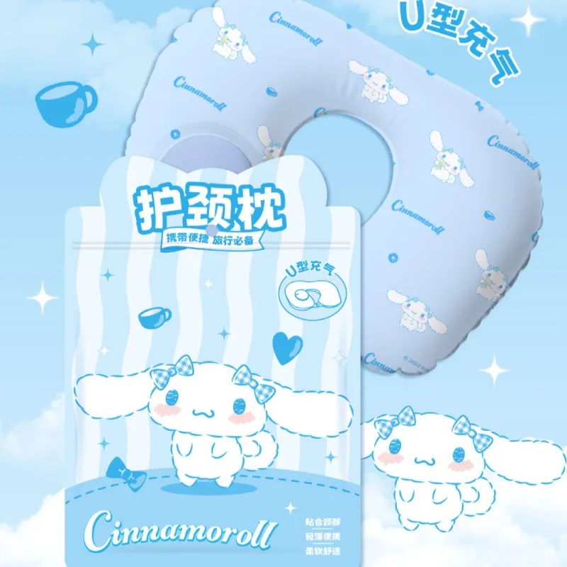 헬로키티 인플레이터블 U자형 베개 프린트 애니메이션 여성 액세서리 휴대용 여행용 인플레이터블 인형 소녀 선물 도매