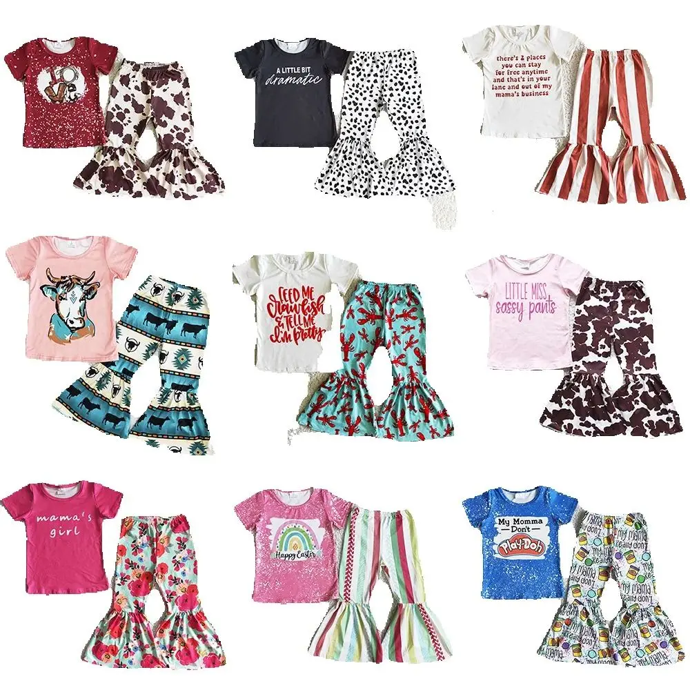 

Hot Sale Baby Girls Clothes Bell Pants Sets Kids Clothes Girls Boutique Outfits Fashion Toddler Girls Designer Clothes Wholesale