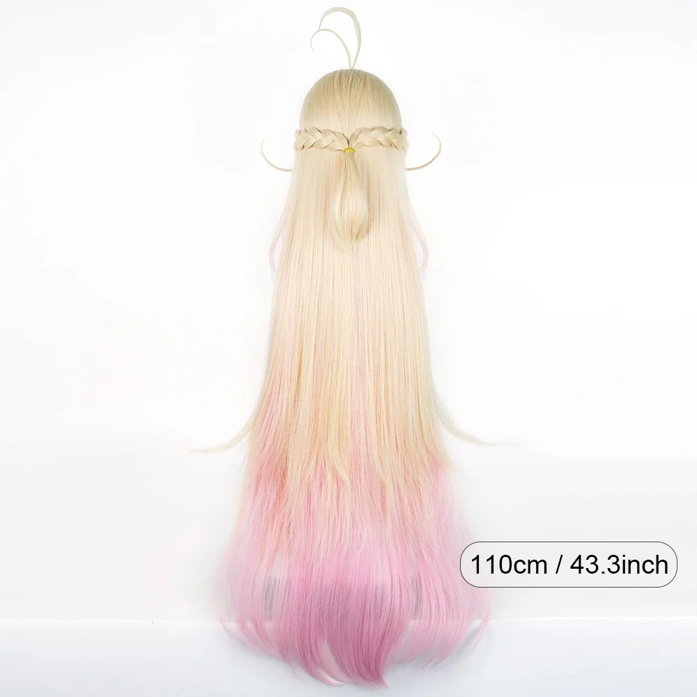 Synthetic Long Straight Blonde ombre Pink Wigs with Bangs Anime Game Cosplay Fluffy Heat Resistant Wig for Daily Party