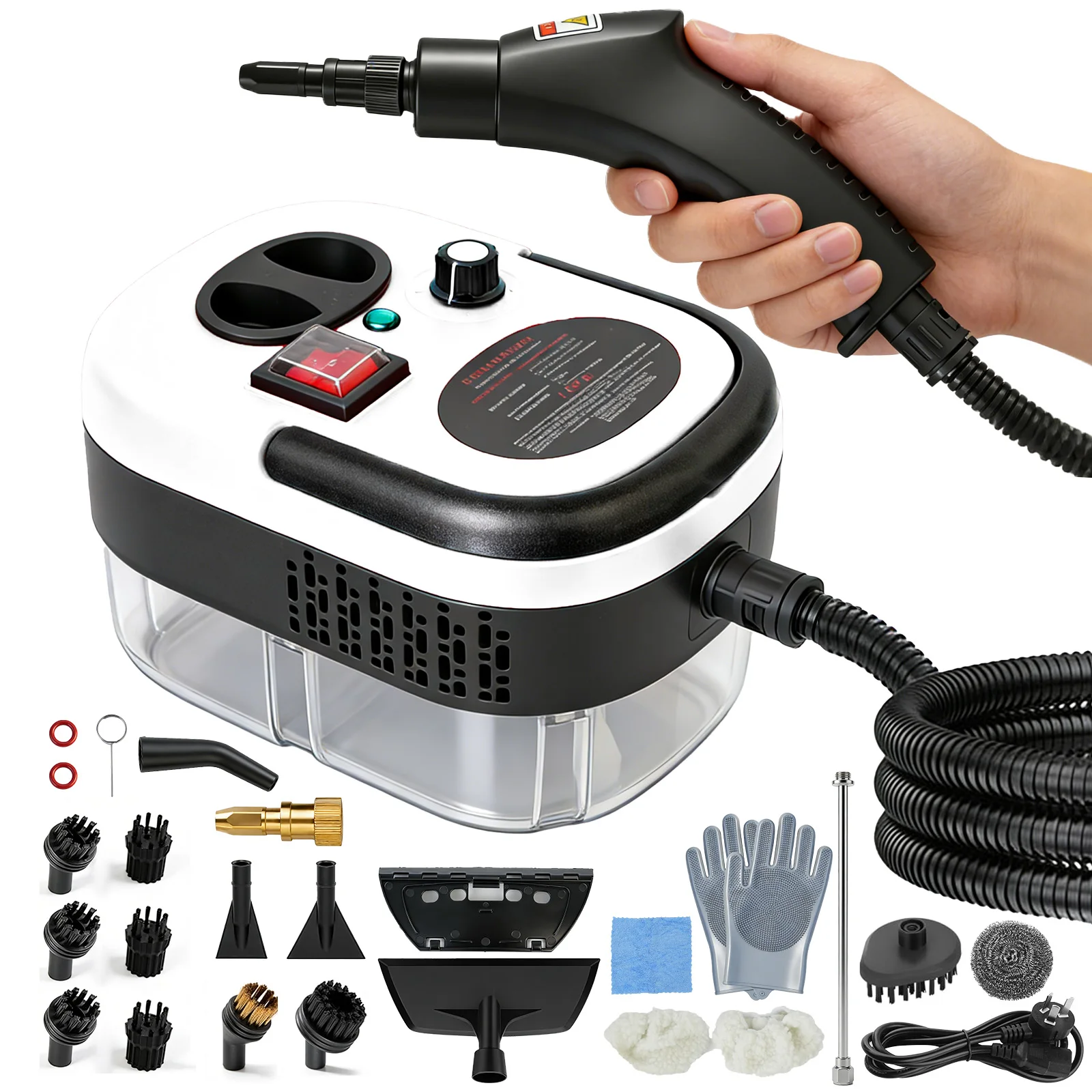 Portable Steam Cleaner 2500W 1200ML Handheld Air Conditioner Kitchen Hood High-Temperature 105°C Adjustable 6 Levels 20 Accessories Car Cleaning Machine Home Appliances
