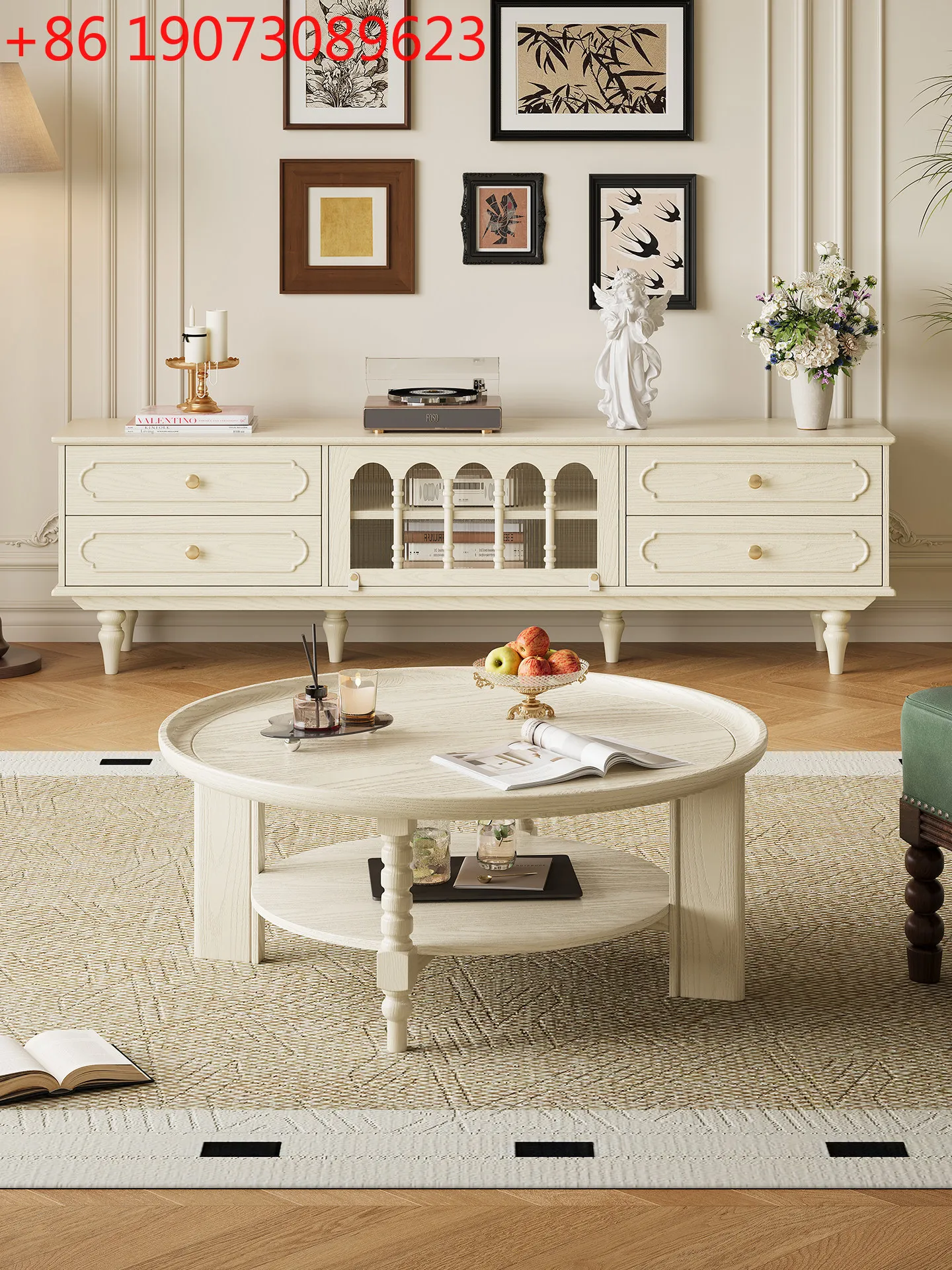 

Французский кремовый ветер, ТВ-шкаф, бытовой круглый журнальный столик из цельного дерева для гостиной, американский белый настенный шкафчик для хранения вещей