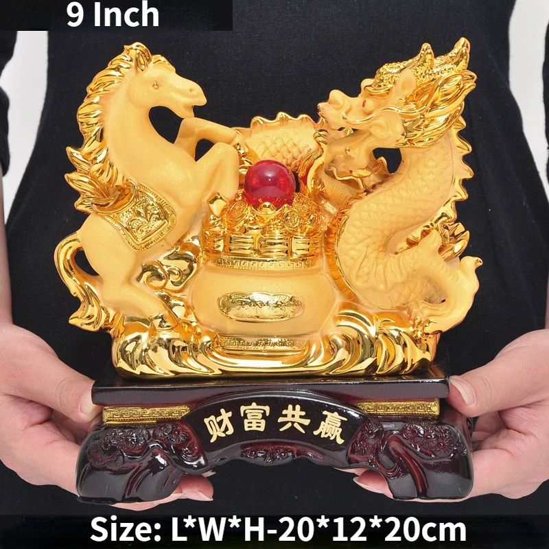 Wealth Win Win Dragon Horse Spirit Decoration Zhaocai Fengshui Company Store Office Opening Gift Resin Crafts Home Decoration