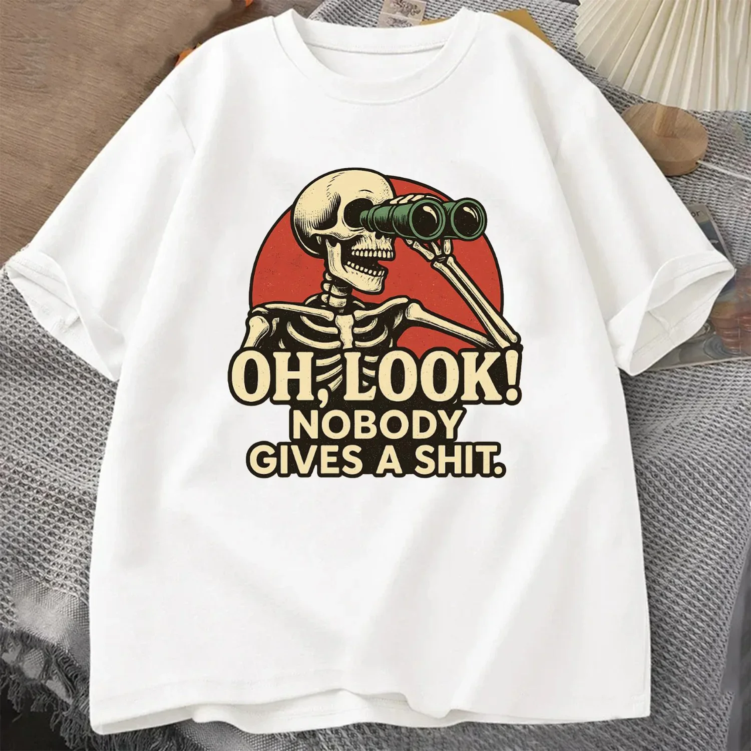 Oh Look Nobody Gives A Shit Sarcasm T-shirt Summer Men's Tracksuit Round Neck Short Sleeve Sportswear Casual Fun Tops Cotton Tee