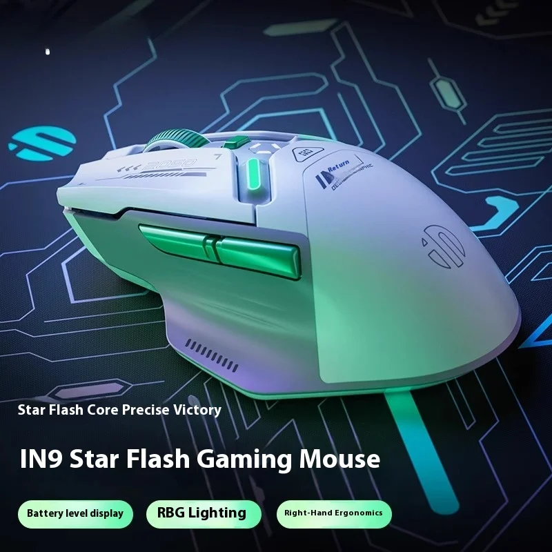 

IN9 Wireless Mouse Customization Bluetooth 2.4GHz Three-Mode Connection Starlight 12000dpi Gaming Macro Computer Laptop Mouse