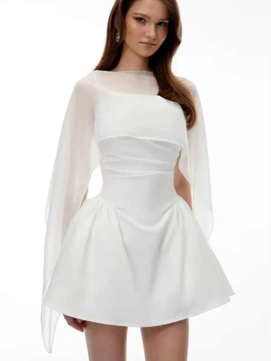 robe-mini-Elegante-en-gaze-patchwork-avec-col-semi-montant-chic-coupe-trapeze-ajustee-style-princesse-pour-soirees-rendez-vous-galants-et-cocktails