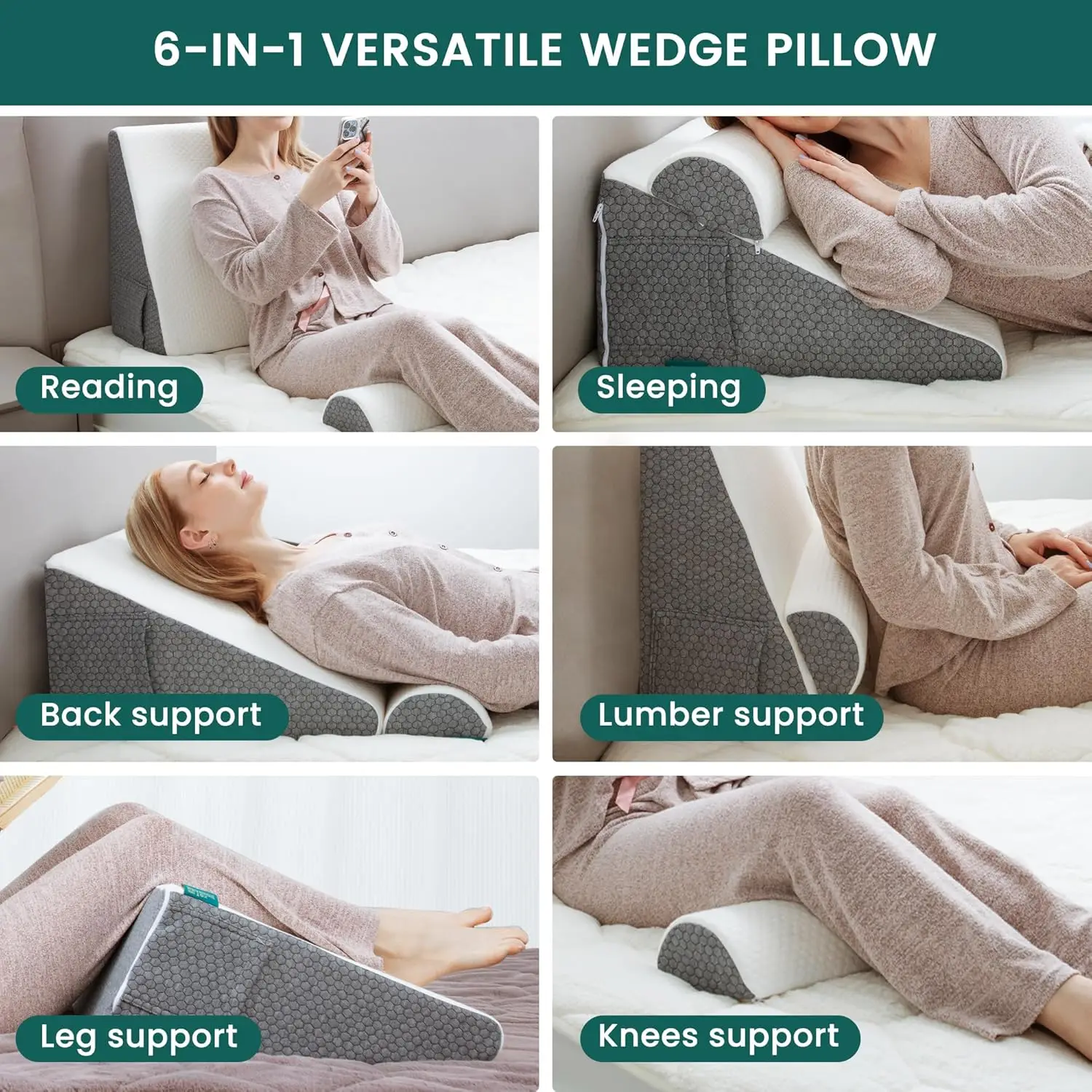 Bed Wedge Pillow for After Surgery Triangle Pillow Wedge for Heartburn Acid Reflux GERD Back Pain Relief Neck Pain Soft Cooling