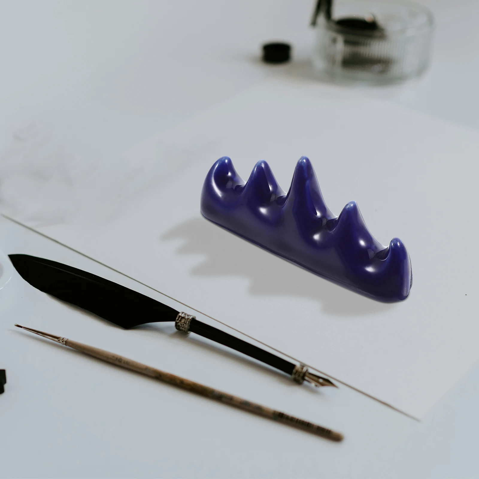 حامل قلم جبل بخمسة أصابع من السيراميك، حامل فرشاة الخط، سعة كبيرة، قاعدة ثابتة، منظم مكتب، مستلزمات الكتابة #3