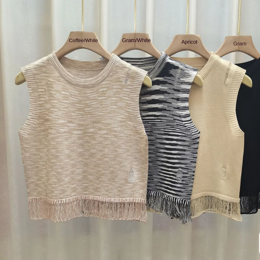 

Женский трикотажный жилет с бахромой, повседневный элегантный топ на бретельках во французском стиле без рукавов, лето