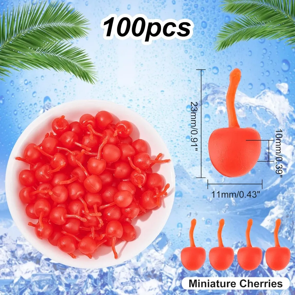 100pcs Miniature Simulation Cherries Artificial Cherry Decorations 3D Cherry Fruit Pretend Play Mini Fruit for Party Decor kits