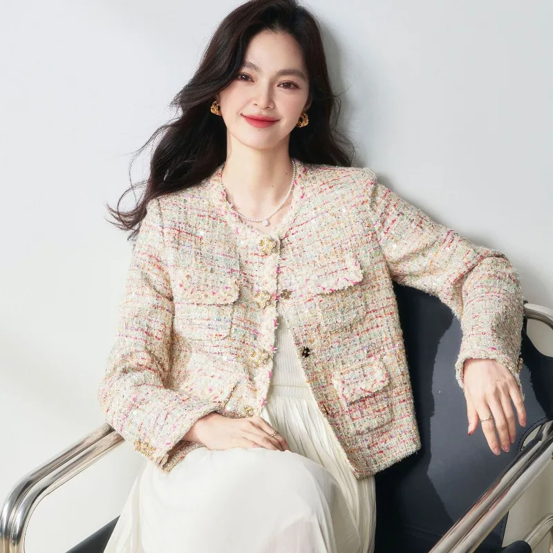 Celebrity daughter gold style green onion sequined diamond bead buckle exquisite age-reducing small fragrant jacket