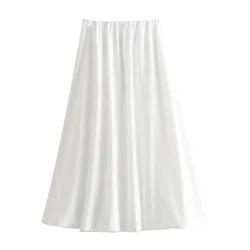 UNIZERA2024 Spring New Product Women's Simple and Versatile Loose Midi Skirt White Temperament Half Skirt Fluffy Skirt