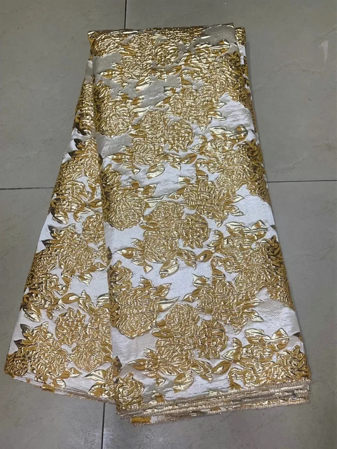 Latest Gold African Lace Fabric 2024 High Quality Brocade Jacquard Fabric French Tulle Nigerian Lace Fabric for Party PJK21128