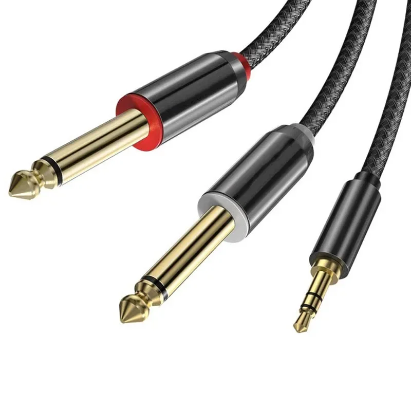 3,5 mm na podwójny kabel TRS 6,5 mm Adapter AUX Kabel audio 6,5 Jack do gniazda stereo 3,5 do gniazda miksera Wzmacniacz Głośnik Adapter 6,35 mm — zdjęcie produktu 3