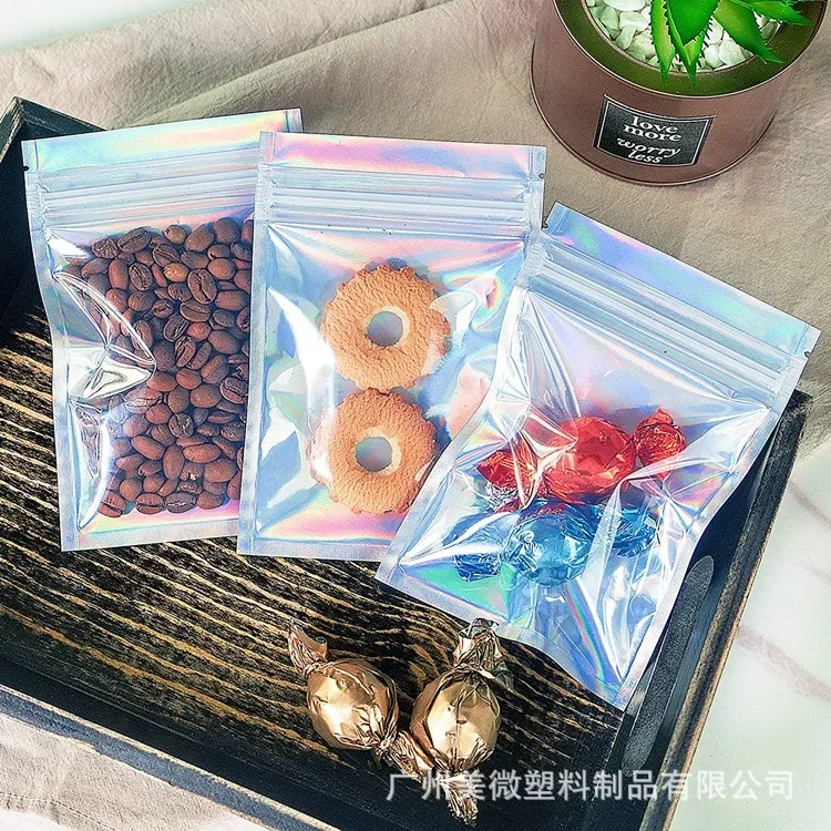 200 Pcs Multicolour Holographic Bags Zip Lock Bag Seal Laser Candy Plastic Storage Bags Smell Proof Jewelry Gift Packaging