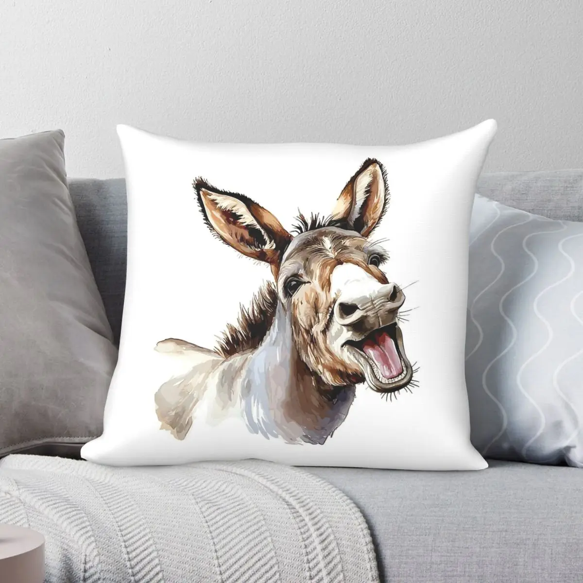 Happy Laugh Donkey Square Pillowcase Polyester Linen Velvet Printed Zip Decor Throw Pillow Case Home Cushion Case Wholesale