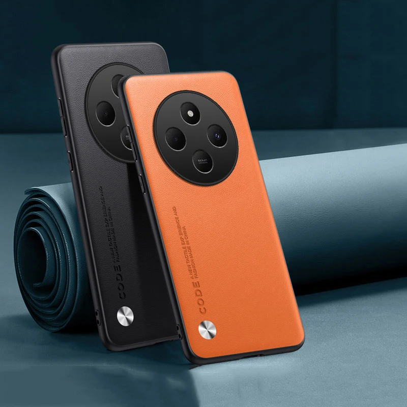 EUCAGR Luxus Weiche Leder Zurück Telefon Fall Für Xiaomi Redmi 14C 4G Stoßfest Silikon Fall Für Redmi 14C Zurück abdeckung