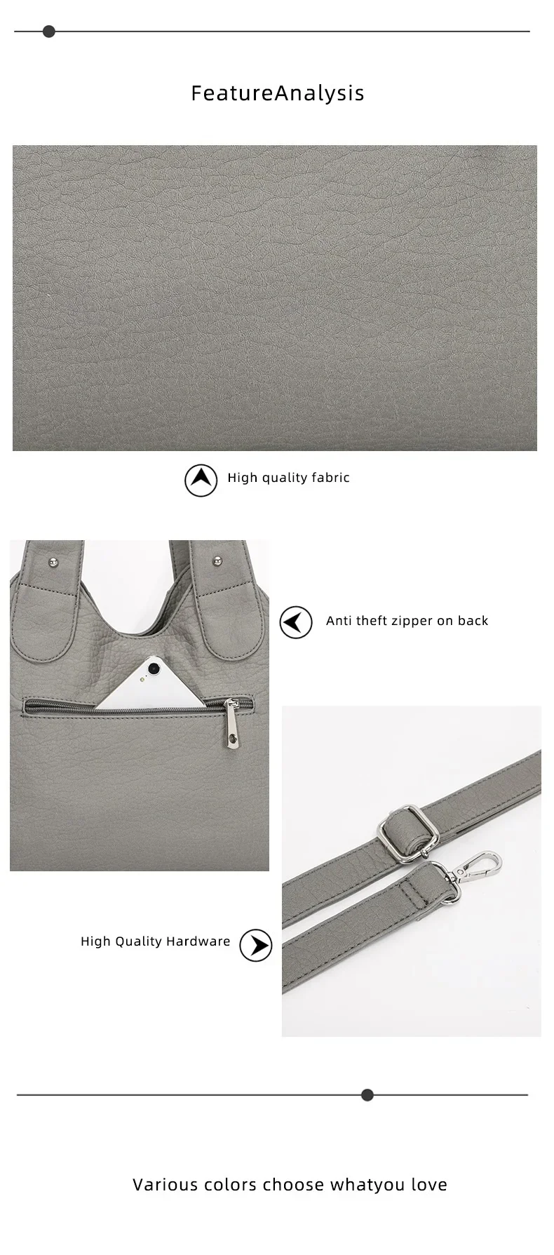 Damenhandtaschen, schwarze Vintage-Umhängetaschen, modische PU-Handtasche, Angel Kiss, Damen-Satchel, große Umhängetasche, feminina. – Detail 4