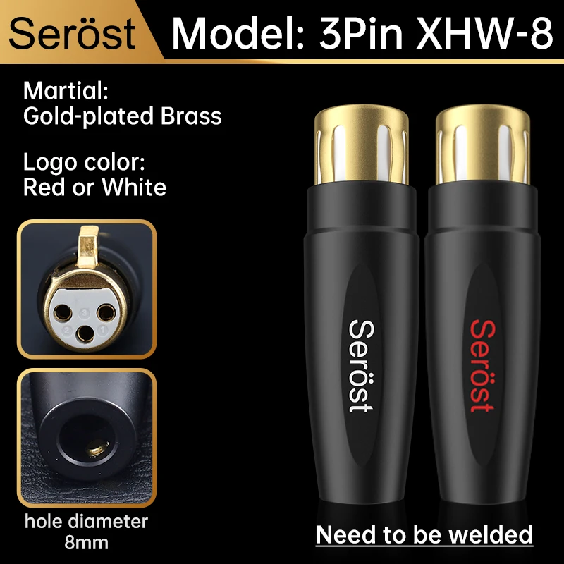 Serost HiFi Audio 3-Pin/4-Pin XLR-Stecker Vergoldeter Messing-Balance-Kabelstecker Männlich Weiblich XLR-Anschluss für Mikrofon, Mischpult, Lautsprecher – Detail 7