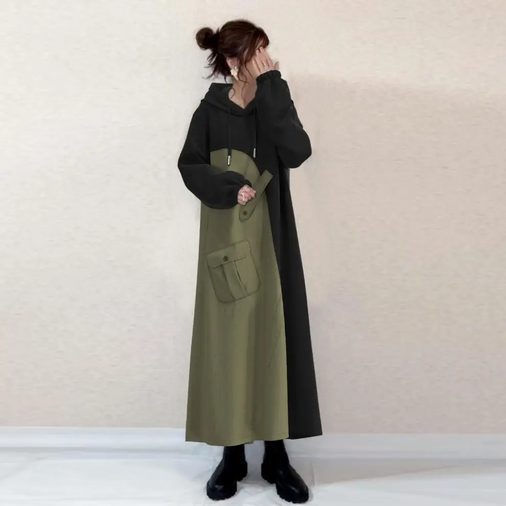 2025 outono/inverno novo com capuz contrastante longo vestido com capuz lolita 2025 vestido de verão robe feminino elegante festa