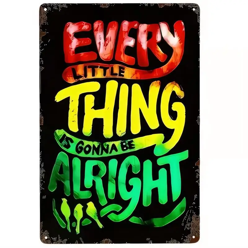 Vintage Every Little Thing Alright Metal Tin Sign, Rasta - Colored (Red/Yellow/Green) Retro Wall Art - Iron Material, Motivation