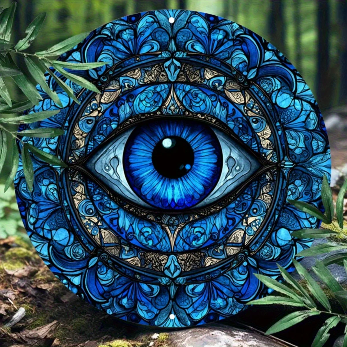2D Flat, 1pc Round Blue Evil Eye Metal Wall Sign - Vintage Greek/Nazar Amulet Decor, Aluminum Hanging Plaque Suitable for Home,