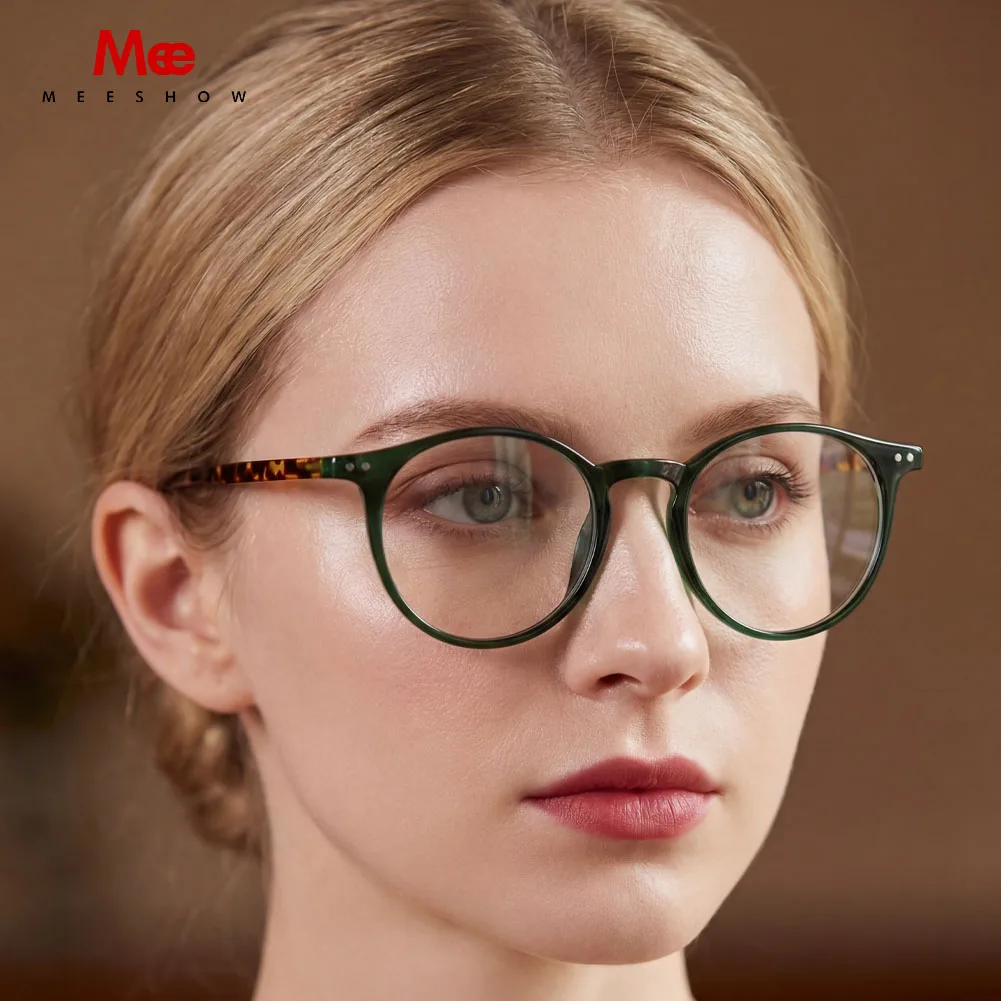 MEESHOW Ultralight Comfort Round Reading Glasses For Women Blue Light Blocking Custom Prescription Myopia Reader Ladies Eyewear