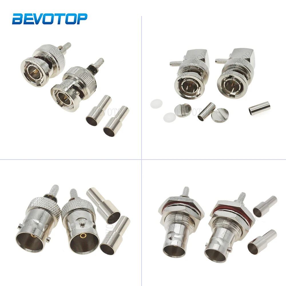 2Pcs/Lot RG-179 BNC Male/Female Straight/Right Angle Window 75 Ohm Q9 Crimp RF Connector for RG179 Cable