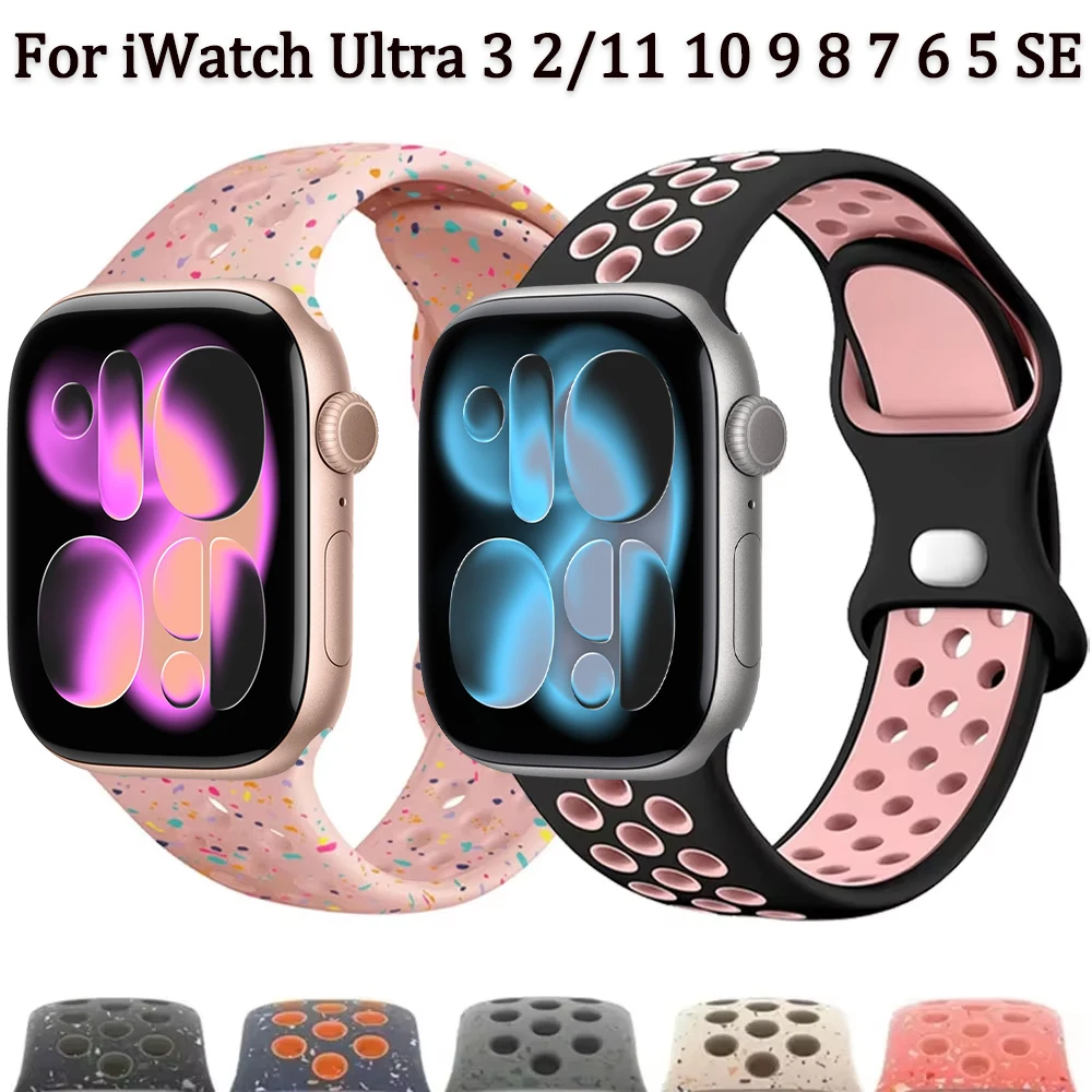 

Silicone Strap for Apple Watch Ultra 3 2 49mm 11 10 42/46mm Breathable Band iWatch Series 9 8 7 6 5 SE 45mm 41mm 44mm 40mm Belt