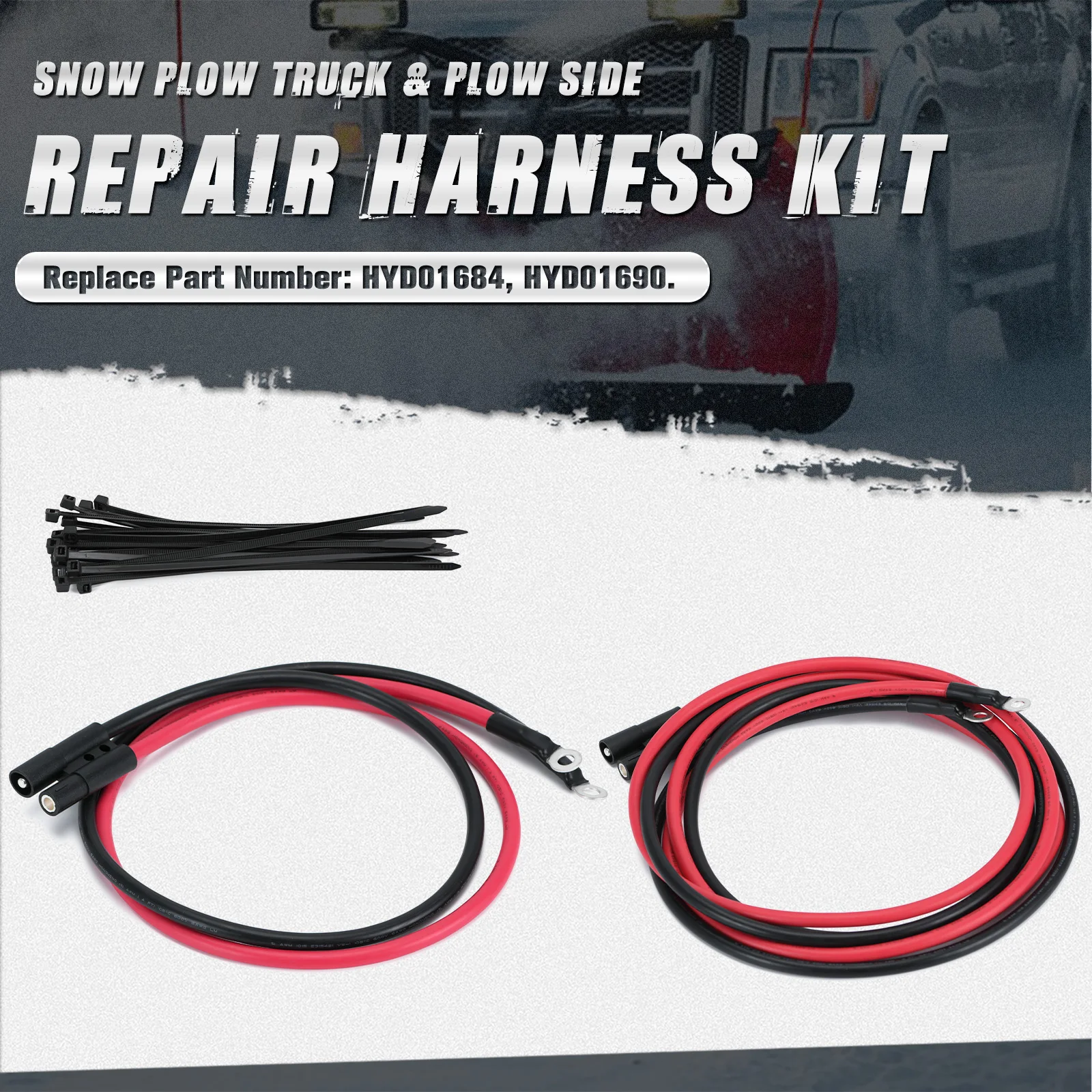 HYD01684 & HYD01690 Rubber Snow Plow Power Ground Cable Truck & Plow Side Harness Repair Kit Fit For BOSS Snowplows