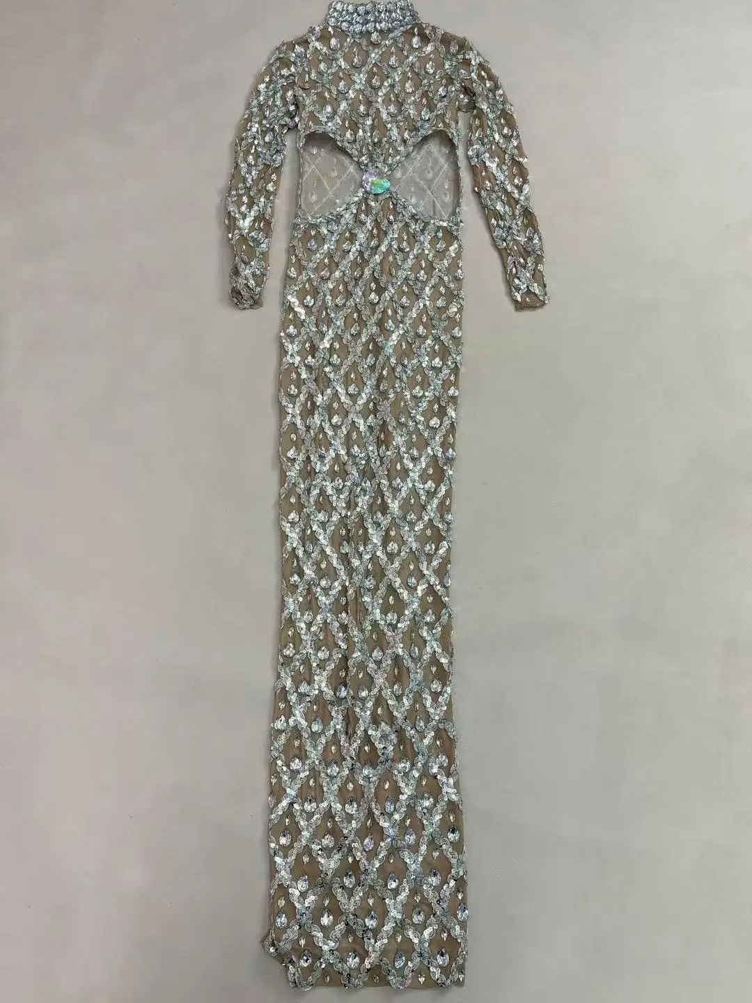 Sparkly Pailletten Steentjes Taille-blootgestelde Jurk Vrouwen Avond Prom Verjaardag Jurk Sexy Transparante Prestaties Stadium Slijtage