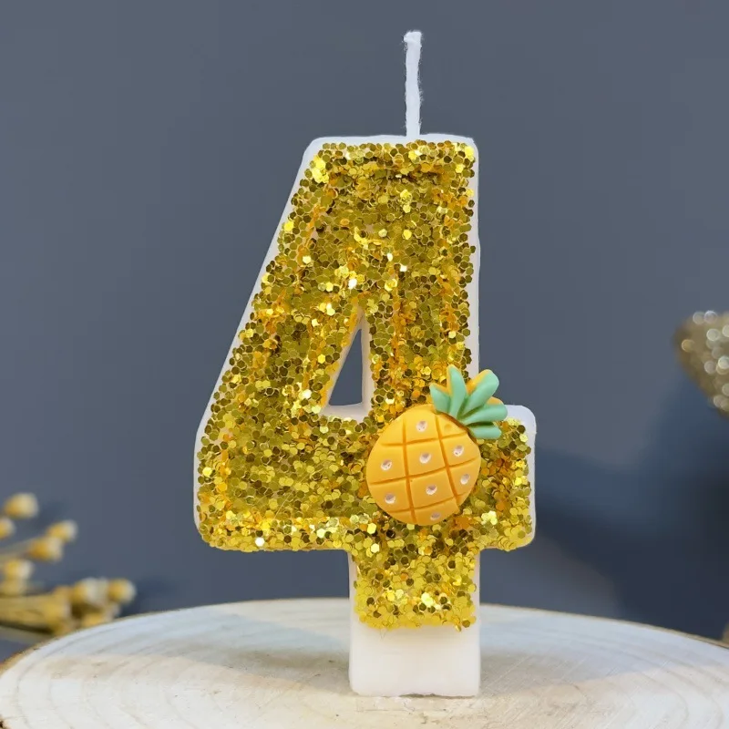 Afbeelding 7: 1PCS Zoete Ananas Nummer 0-9 Verjaardag Kaarsen Cake Topper Verjaardag Valentijnsdag Bruiloft Digitale Taarten Dessert decors