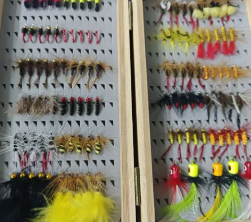 Premium Fly Fishing Flies Assortment 115pcs Exquisitely Handcrafted Dry/Wet Flies & Streamers in Handmade Bamboo Box P