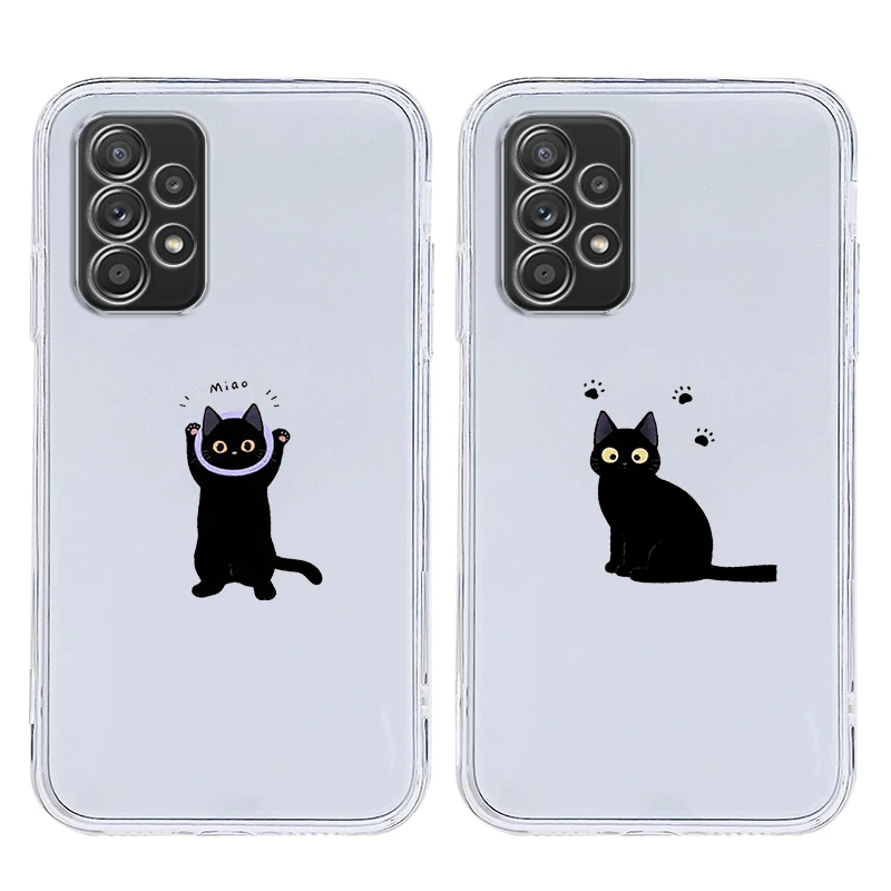 Funny Black Cat Case For Samsung A37 A57 A15 A13 A35 A55 A51 A71 A41 A05 A17 A23 A25 A33 A53 A73 5G A07 4G Cover
