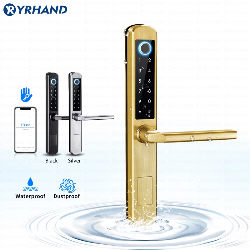 Imagem -03 - Vidro Deslizante de Ip66 Gold Smart Lock tt Lock App com Google Home Aleax Fingerprint Rfid Electronic Digital Lock Aço Inoxidável