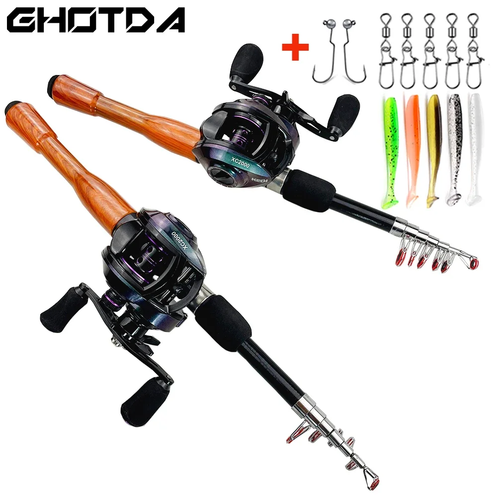 

Portable Lure Fishing Rod and Reel Combo 1.3m 1.6m 1.8m Carbon Fiber Casting Rod Baitcasting Reel Max Drag 8kg for Bass Trout