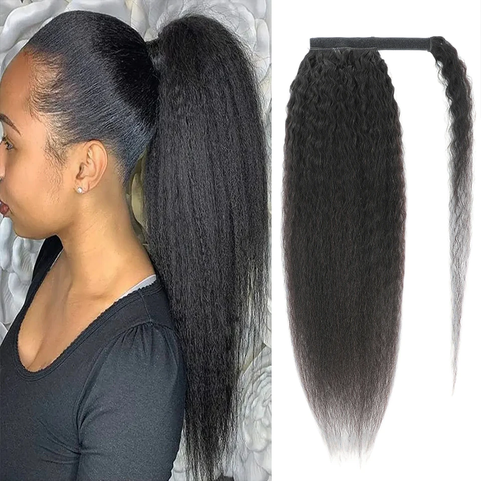 8-26 Inch Long Clip In Ponytail Hair Extension Ponytail Wrap Drawstring Hair Kinky Straight Drawstring Ponytail Human Hair Extensions 100g 160g Remy Mongolian Natural Hair Kinky Straight Ponytail Wrap Drawstring Human Hair Extensions 1B