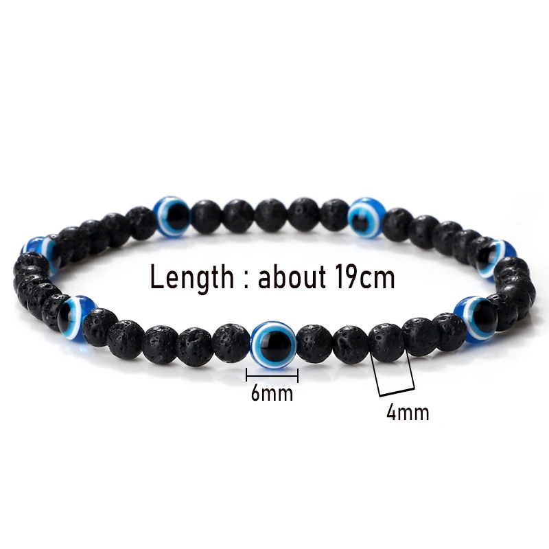 Turkish Blue Evil Eyes Bracelet 4mm Mini Beads Natural Tiger Eye Lava Stone Lucky Bracelets for Women Men Jewelry Pulseras Homme