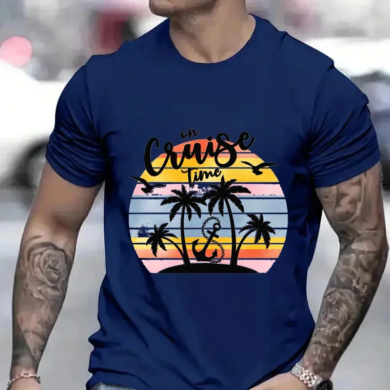 Cruise Shirt with Trees Summer Cruising Tshirts Family Vacation Tees Friends Travel Tops On Cruise Time Print T-shirt for Men