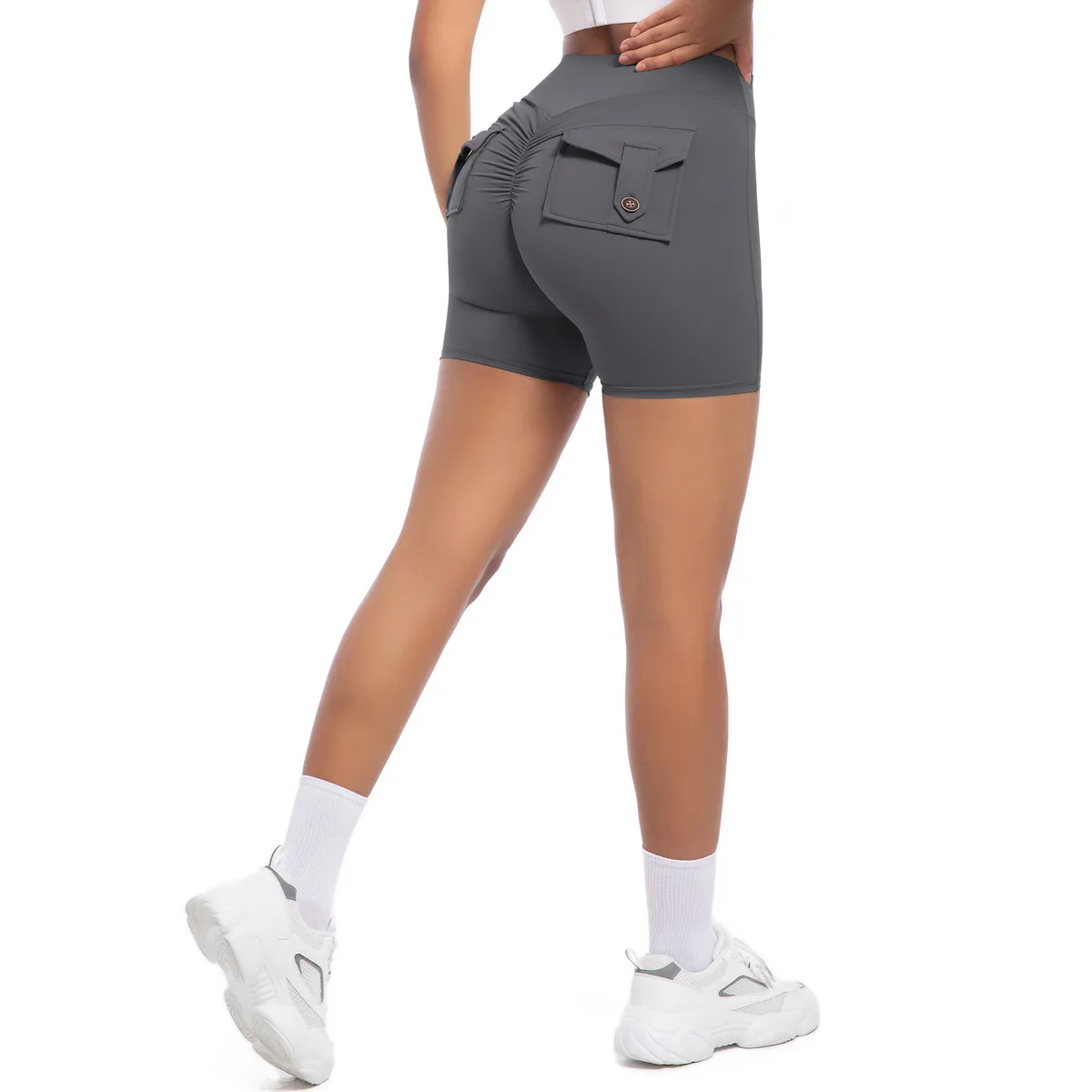 MIML Nude High Waist Peach Butt Sport with Pocket Yoga Shorts Leggings Quick Drying Gym Training Cycling Outdoor Sports Shorts