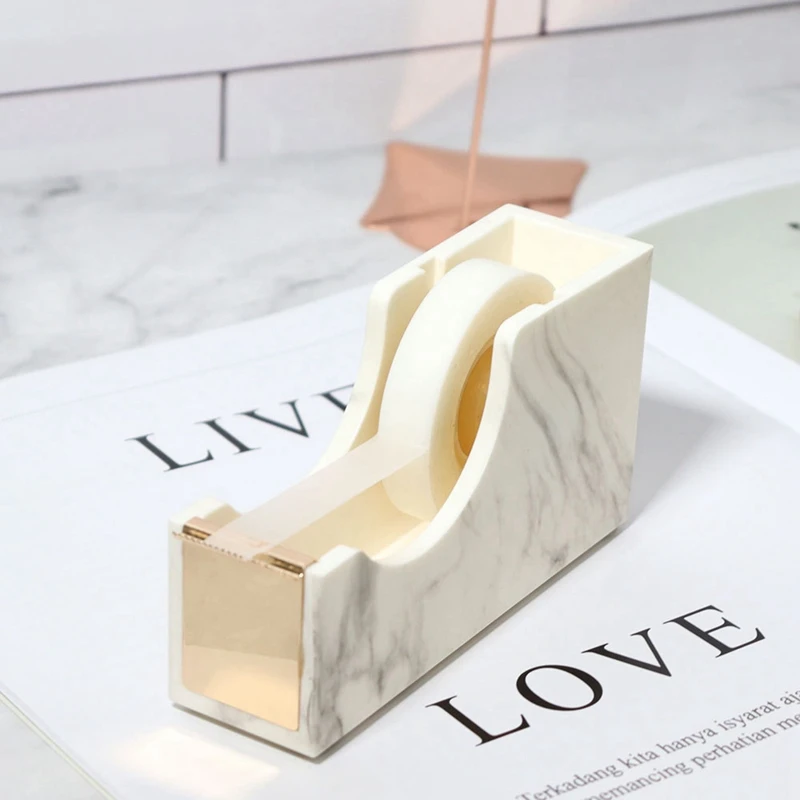 2PCS Creative Stationery Marble Pattern Tape Holder Cutter Electroplating Rose Gold And Adhesive Tape Gold Cutter Base