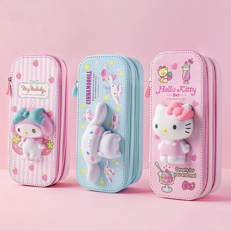 

Sanrio Double Layer Pencil Case Large Capacity Cute Stationery Box for Girls Stress Relief