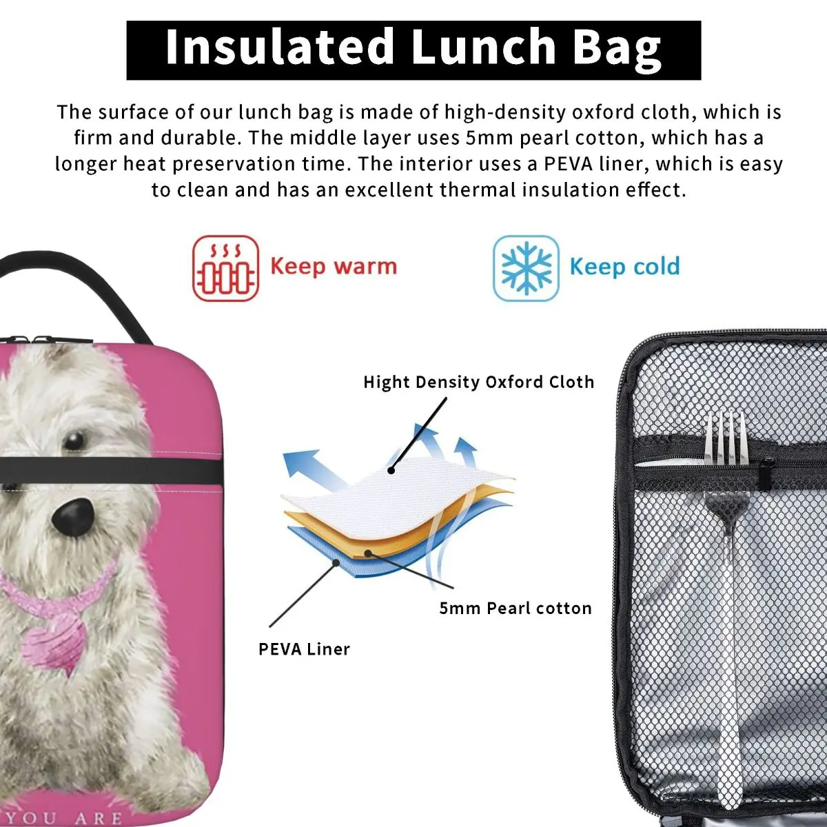 Inspirational Yorkshire Terrier Pattern Insulated Lunch Bag for Women Kids Portable Food Boxes Thermal Lunch Box Tote
