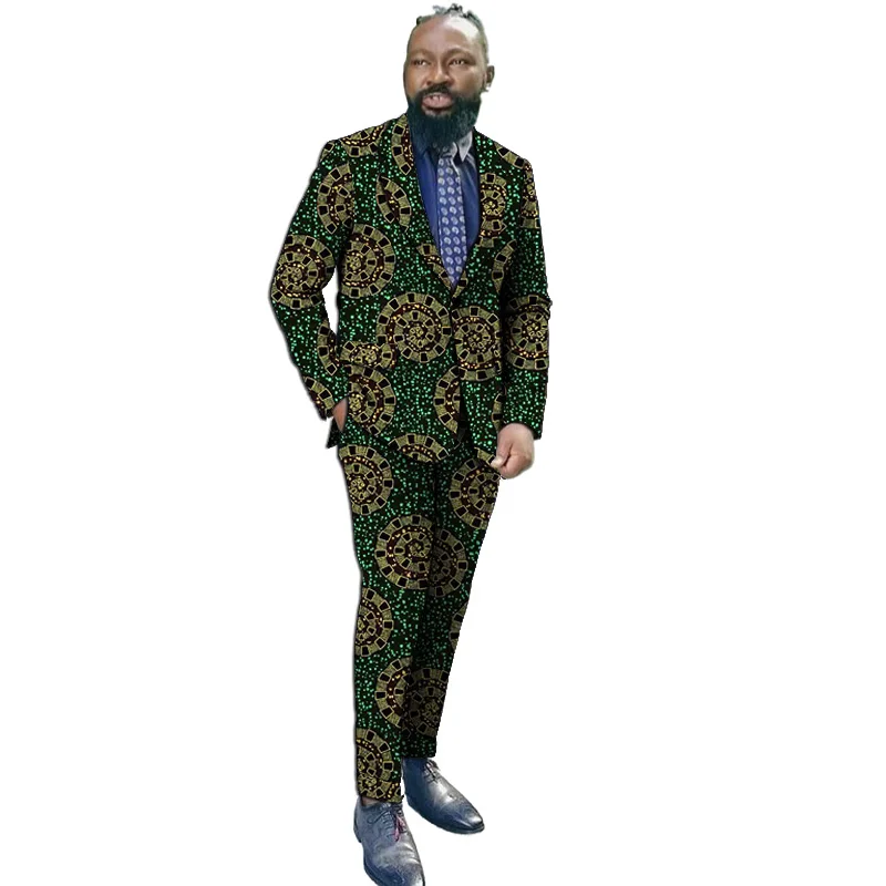 

New Arrivals African Party Wears Customized Casual Men‘s Pant Suits Blazers Patch Trousers Ankara Fashion Male Wedding Garments